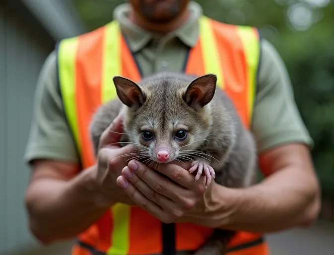 Animal handler safely recovering a deceased possum in Alphington